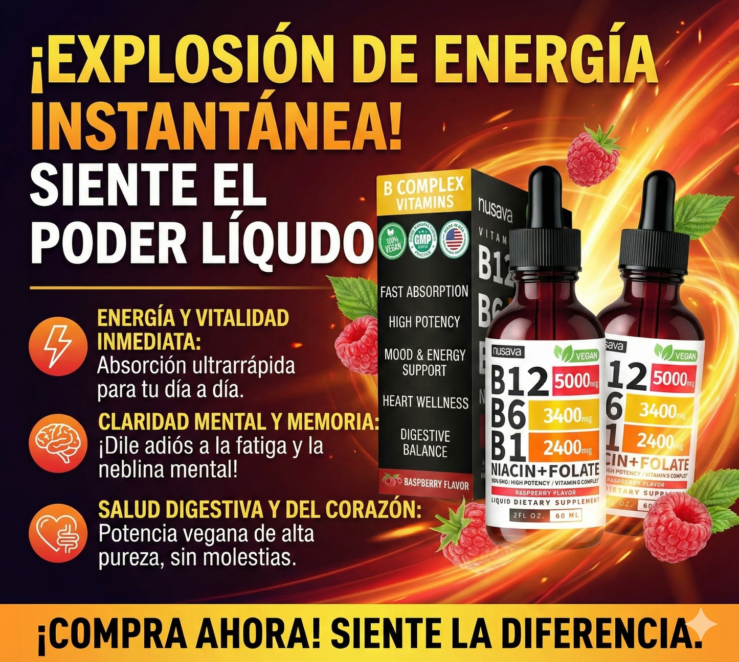 VITAMINA B12 - COMPLEJO B LÍQUIDO DE ALTA POTENCIA PARA ENERGÍA Y BIENESTAR